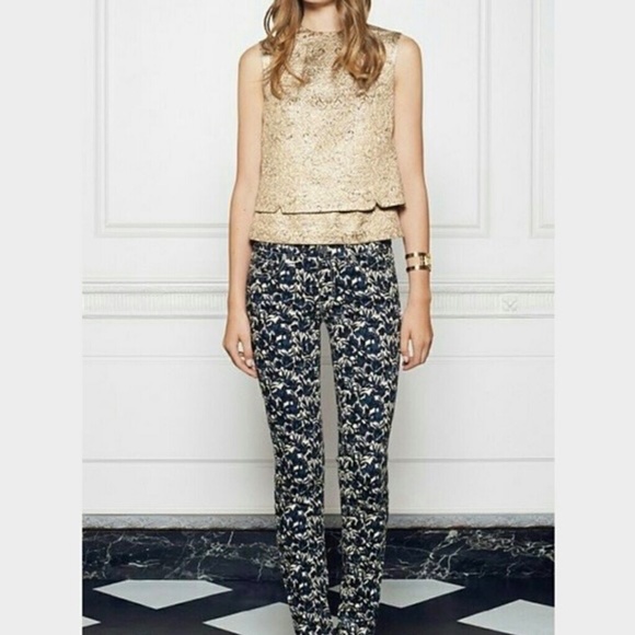 TORY BURCH Cathy Gold Jacquard Brocade Sleeveless Shell Top Blouse Size 10 - Picture 11 of 15